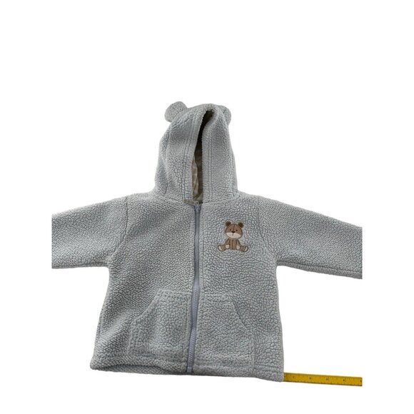 Carters Baby Bear Sherpa Hooded Zip-Up Jacket 12M Light Blue Polyester Warm Cozy - Picture 1 of 9